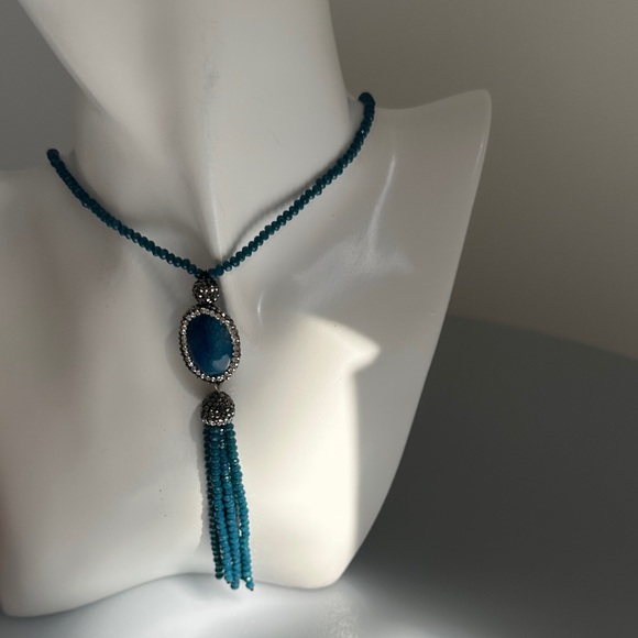 Crystal necklace Jewelry - Teal Beaded Pendant Tassel Necklace - Women Jewelry